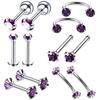 12-Piece Stainless Steel Zircon Lip Studs & Nose Rings Set - Colorful Piercing Jewelry
