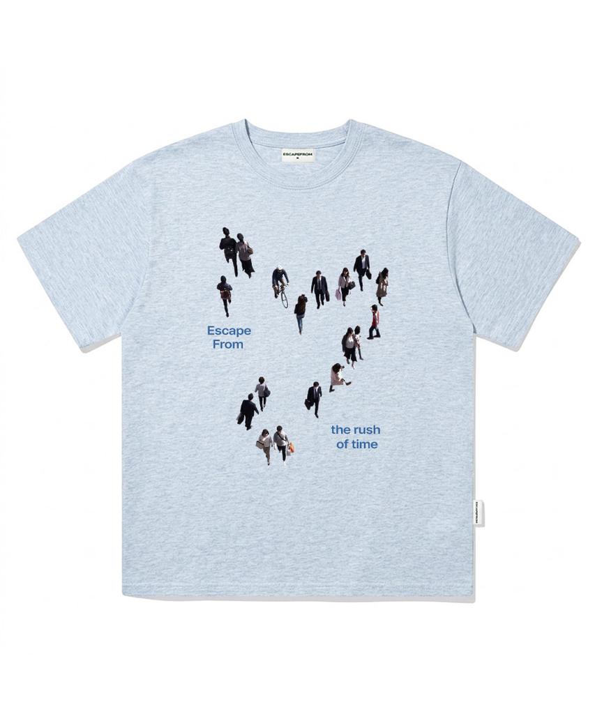 ESCAPEFROM Rush Of Time Print Oversized Short Sleeve T-Shirt Melange Blue