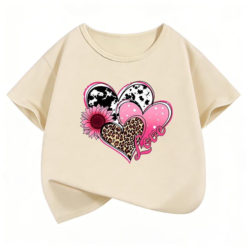 Leopard Love Heart Print TShirt Fashion T Shirt Girls Summer Casual Short Sleeve Tops TShirts Cute Girls Clothing