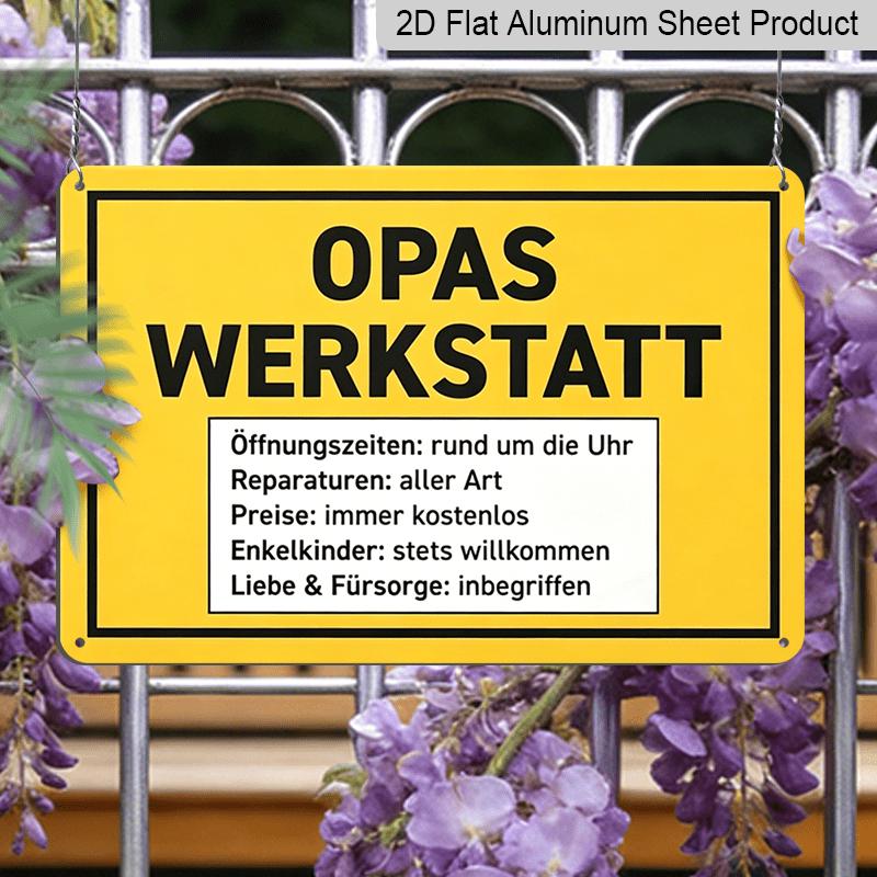 2D Flat, 1pc Vintage Metal Sign Opas Werkstatt (Grandpa'S Workshop) - Retro German Wall Decor, Multifunctional Craftsman Gift for Father'S Day and
