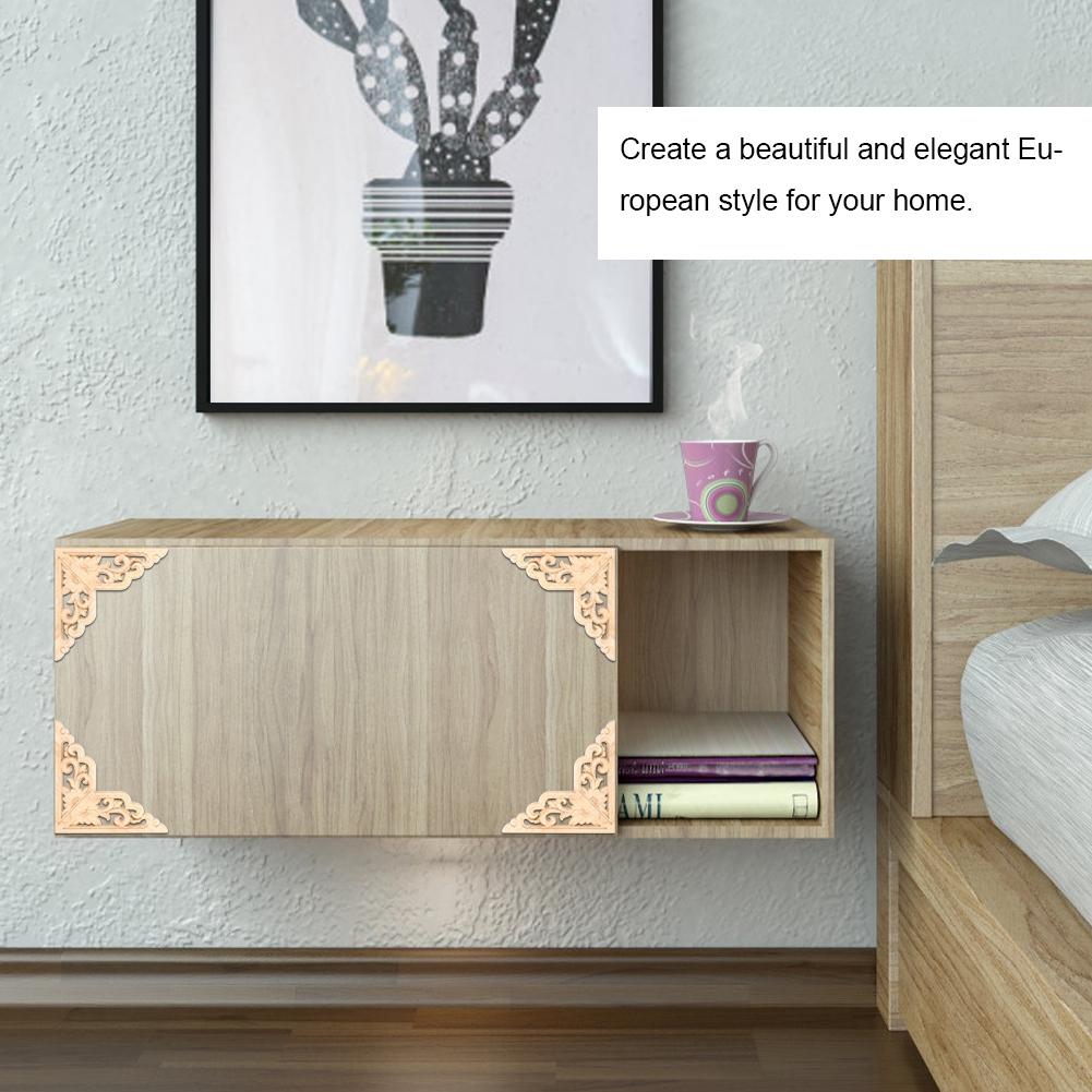 4PCS Wood Carved Onlay Applique Woodcarving Corner Decal Home Furniture Decoration