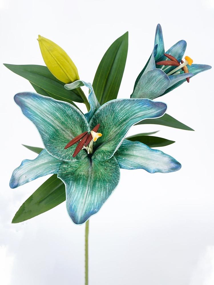 3 шт. искусственных цветов лилии, 3 головки/букет, длинные стебли, искусственные лилии, 1 полностью цветущая лилия и 2 бутона лилии для домашнего отеля, цветочной композиции, декора вечеринки