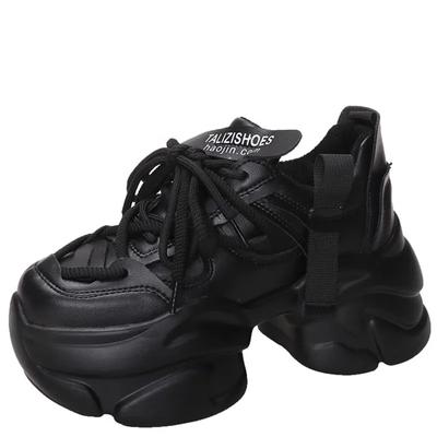 Мода Модные массивные кроссовки женские осенние спортивные туфли на платформе со шнуровкой женские туфли на толстом каблуке 8 см женские кожаные кроссовки