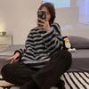 2PCS/Set Padded Thickened Warm Fall Winter Long-Sleeved Soft Pajamas Women Coral Flannel Outside Striped Flannel Homewear