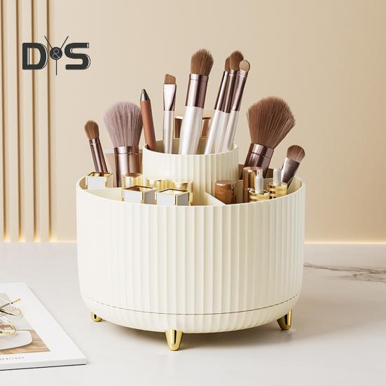 Makeup Brush Holder Large Capacity Multiple Compartments Multi-angle Rotating Countertop Cosmetic Organizer