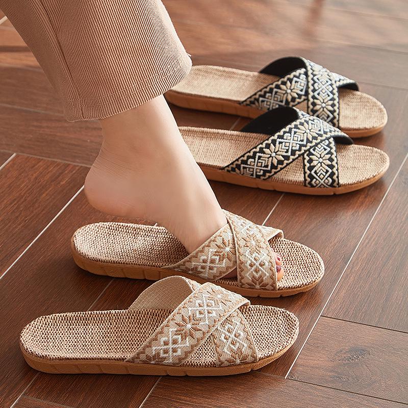 FL Four Seasons Women's Linen Deodorant Anti-slip Indoor/Outdoor Silent Slippers