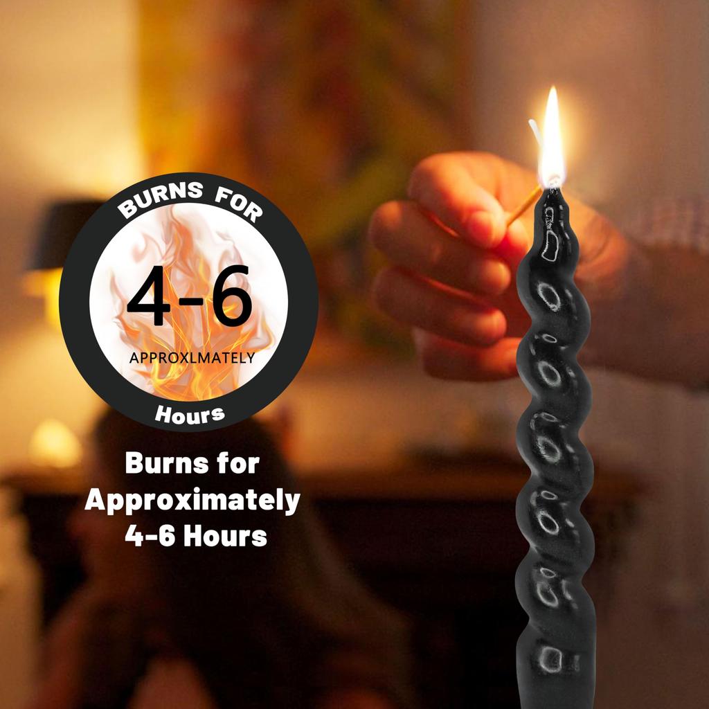 7.3inch Spiral Taper Candles Twisted Halloween Candlesticks Unscented Tapered Candles for Dinner Home Decor Party Wedding, 4 Pcs