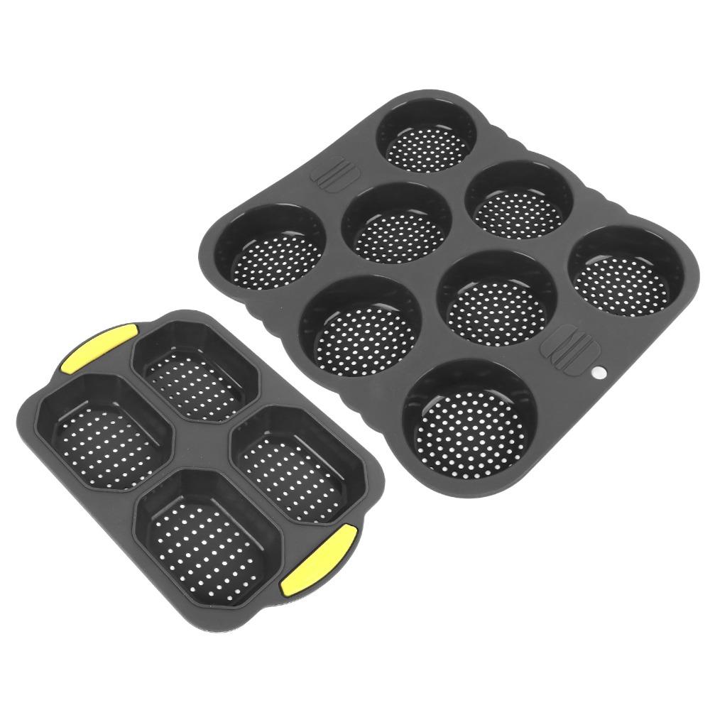2pcs 8 Cavity 4 Cavity Silicone Hamburger Bread Mold 4 Cavity Baguette Pan Bakery Catering