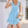 Женская мода лето весна однотонный принт без рукавов квадратный воротник с высокой талией повседневные платья