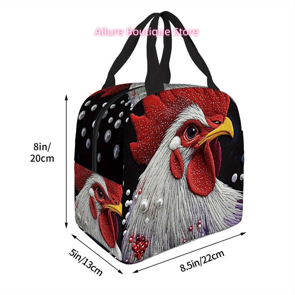 1pc Elegant Thermal Insulated Bag - Red Rooster & Pearl Design, Non-Food Contact Thermal Insulation for Hot/Cold - Portable Reus