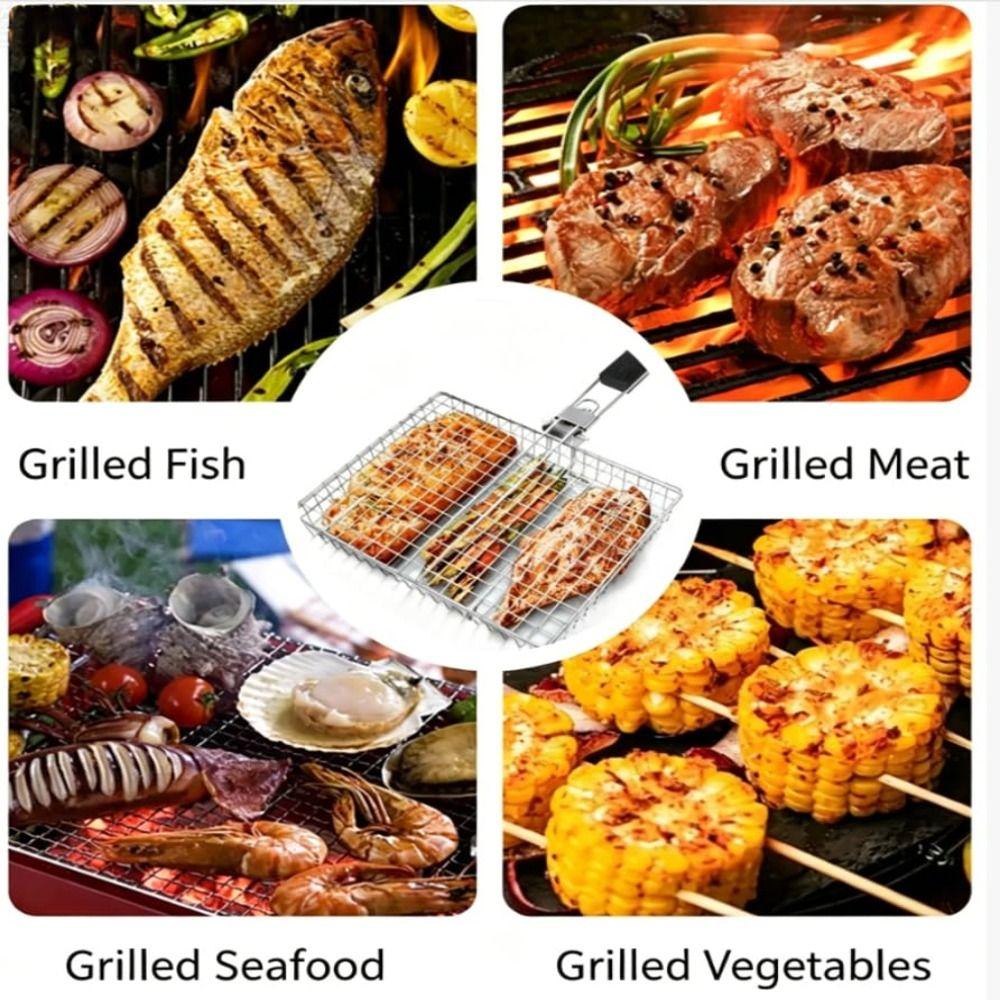 Lockable Design Grill Basket Food Grade Stainless Steel BBQ Grill Basket Outdoor Camping
