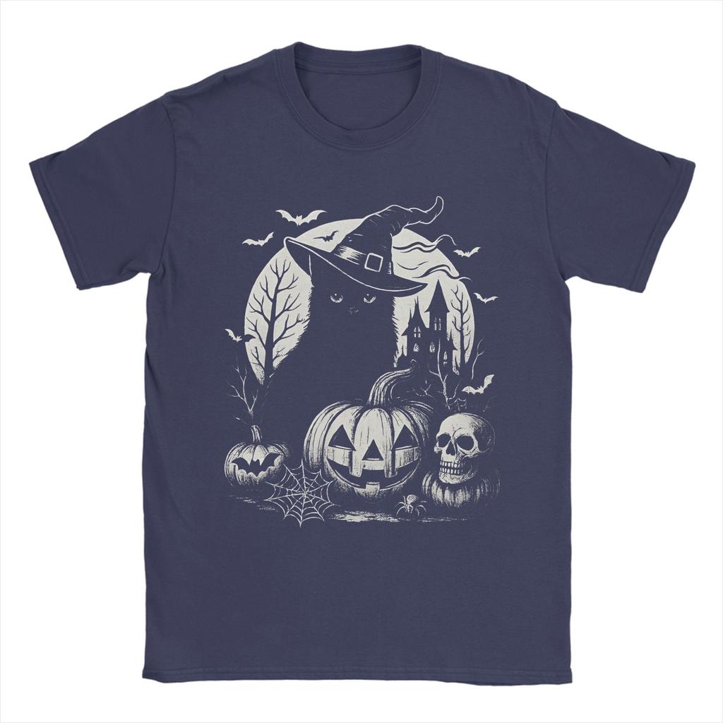 Ghost Cat Meme Halloween T Shirt Beach Pure Cotton T-Shirts For Mens Hippie Casual Tee Shirt Short Sleeve Y2K Casual Clothing