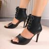 Fashion Sexy Open Toe Cross-tied Hollow Cover Heeld Sandals for Women Elegant Cool Boot Slim High Heels Banquet Shoe Sandalias De Mujer