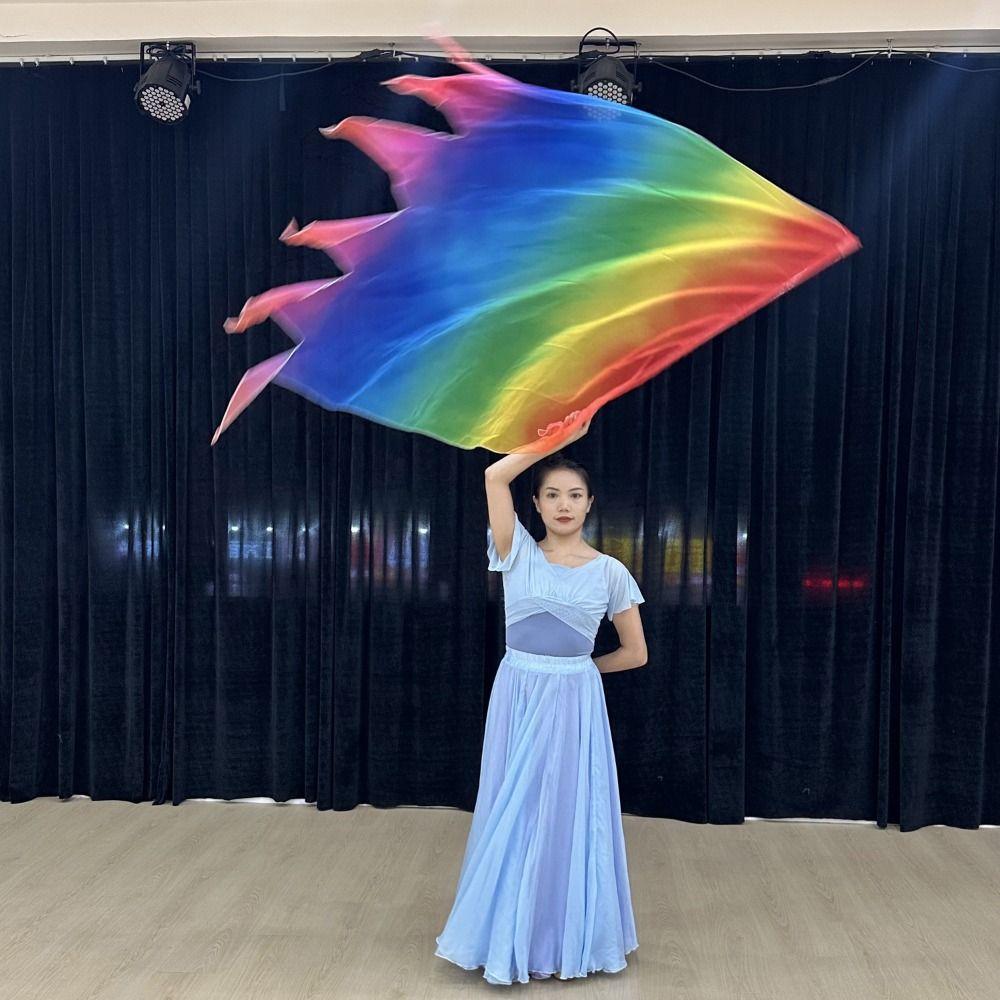 Multicolor Rectangle Flags with Telescopic Sticks Colorful Scarves Flag Dance Performance
