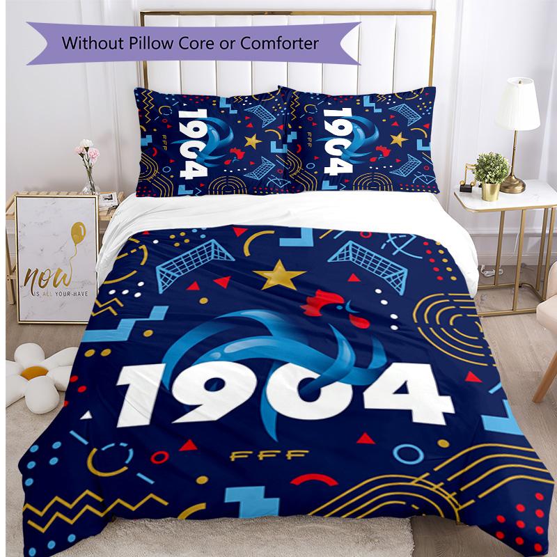 France Football Printed Bedding 3 Piece Set Cozy Breathable Bed Cover Set as Housewarming Holiday Gift