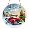 1Pc/2Pcs 2D Flat Aluminium Round Sign, Cute Santa Face Christmas Red Truck Snowman Pattern Metal Hanger, Winter Xmas Themed Aluminum Wall Hanging