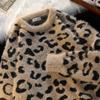 Men's Retro Leopard Print Crew Neck Sweater - Trendy Loose Fit Plush Coat for Autumn/Winter