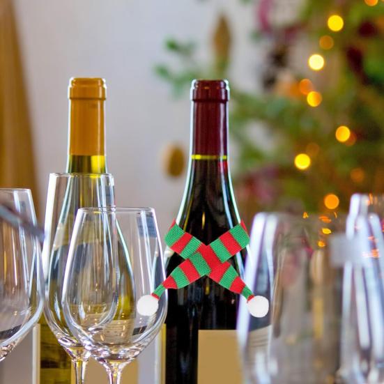 8 шт. Рождественский миниатюрный шарф Санта-Клауса, чучело медведя, многофункциональное рождественское украшение для бутылок вина, домашние животные, поделки