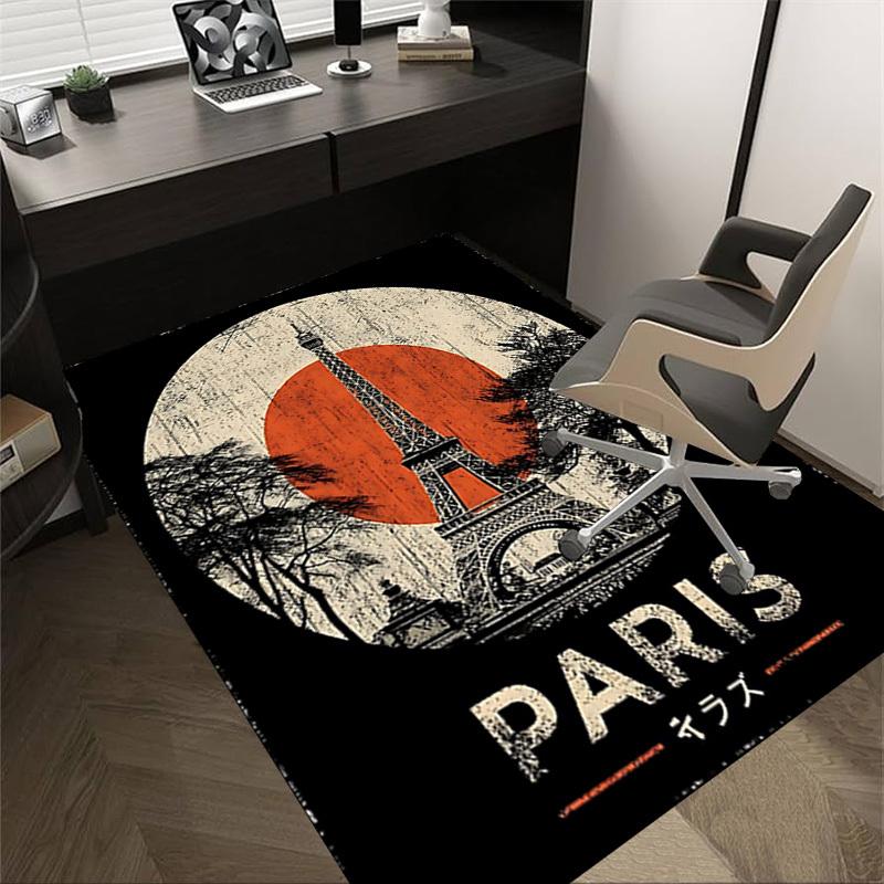 1pc Paris Eiffel Tower Home Office, Durable Polyester Floor Mat with Easy, Office Decor, Urban Style, Nonslip Backing