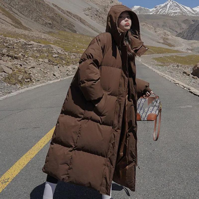 Женская осенне-зимняя длинная теплая куртка с капюшоном, большой размер, свободная хлопковая куртка на клипсе, ветрозащитная пушистая теплая куртка