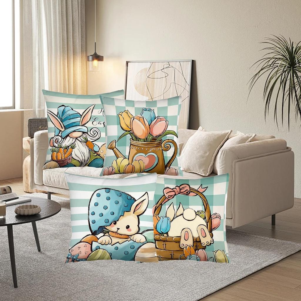 Easter Pillow Covers Decorations Cases For Home Holiday Set Of 4 Easter Pillowcase Holiday Home Sofa Bedside Pillowcase