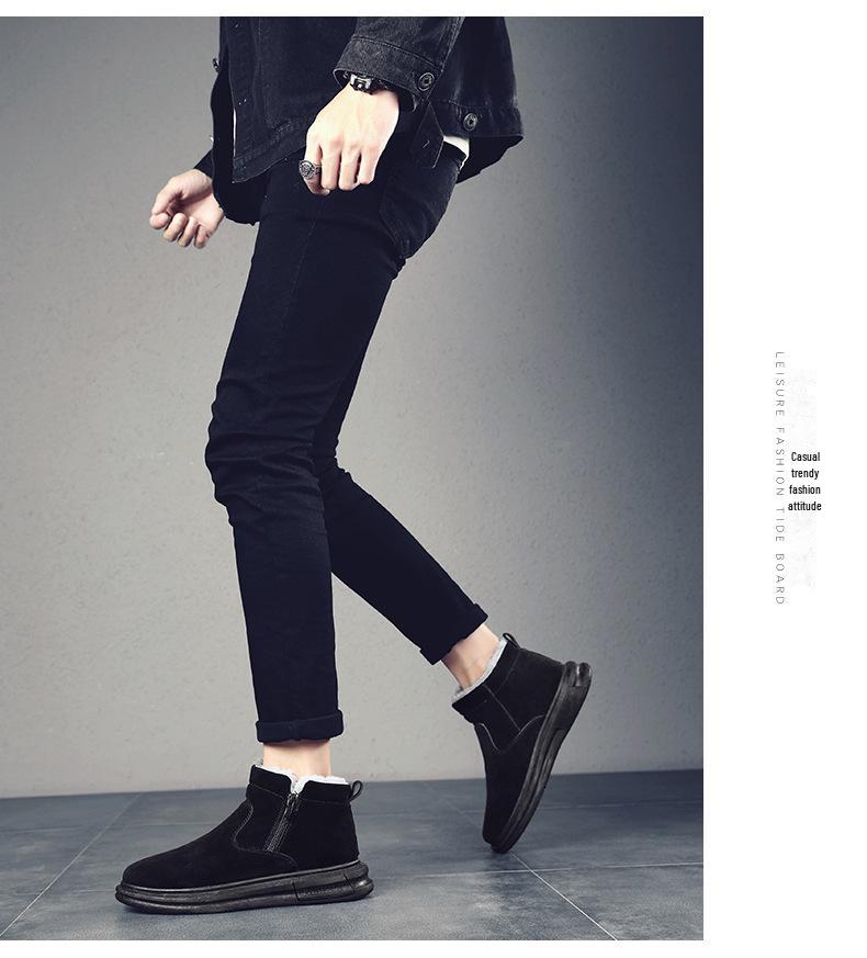 Мужские зимние ботинки средней высоты: Уличный теплый, нескользящий, утолщенный, плюс бархат