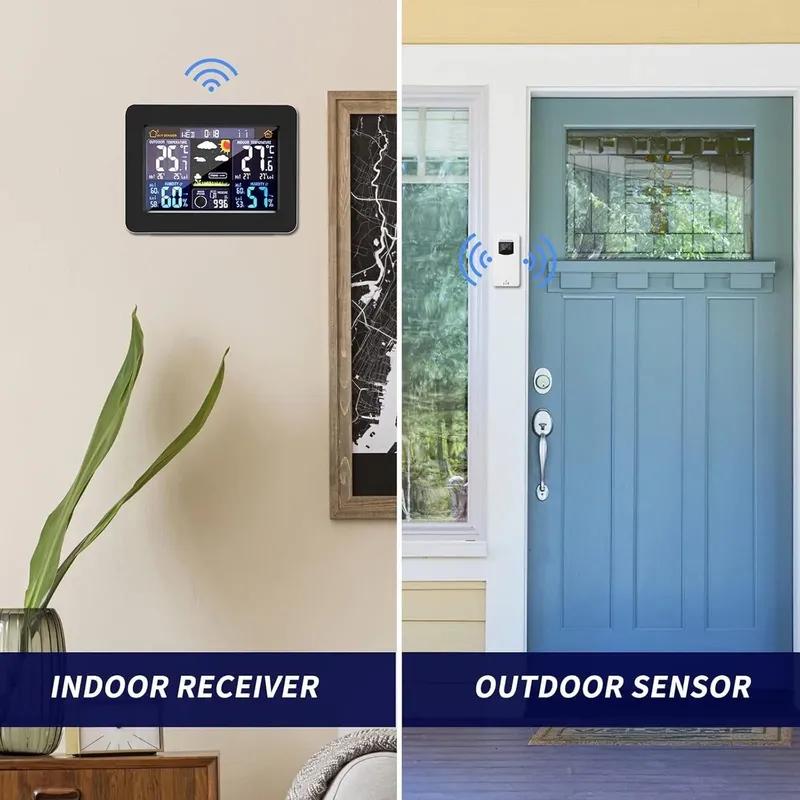 Wireless temperature and humidity meter weather clock home thermometer weather station LCD wall mounted large color screen
