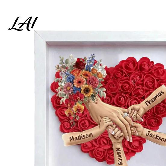 Gift for Mom from Kids Personalized Mommy Holding Hands Shadow Box with Ring And Manicure Custom Floral Heart Names Picture Frame Mother's Day Gifts