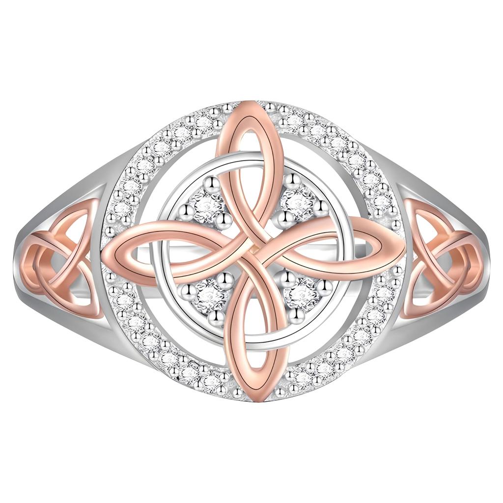 Bicolor Witches Knot Ring with Cubic Zirconia Celtic Knot Ring Protect Your Loved Ones Vintage Jewelry Gift for Women