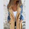 Women's Denim and Suede Double Breasted Mid-Length Coat with Patchwork Design