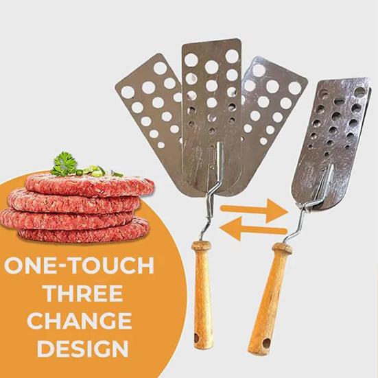 Stainless Steel BBQ Spatula Creative Hot Meat Patty Scraper Expandable Triple 3 Blade Easy Clean Grill Tool for Burger Lovers And Batch Cooking