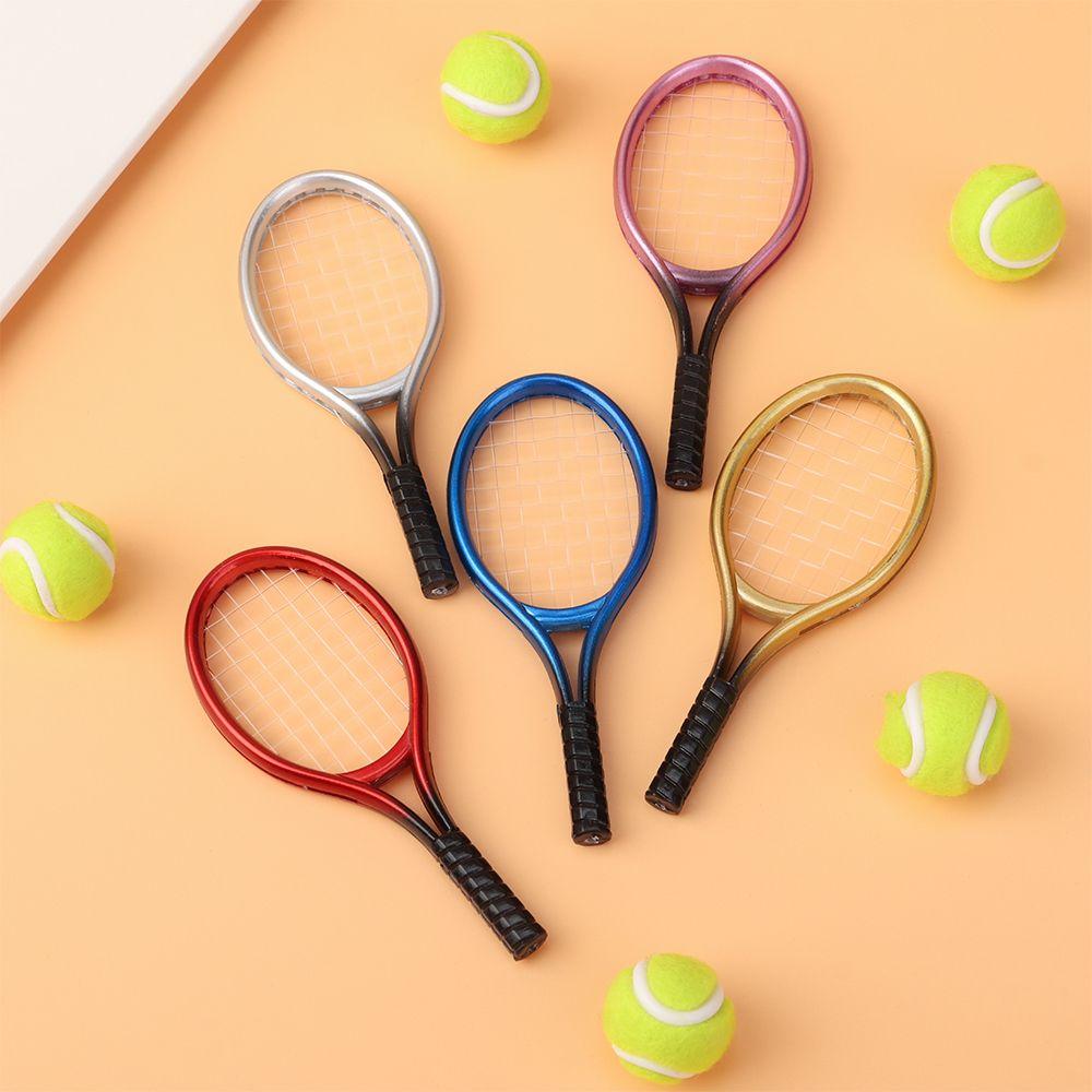 Accessory Miniature Tennis Racket Mini Tennis Racket&Ball Sport Tennis Model Doll House Tennis