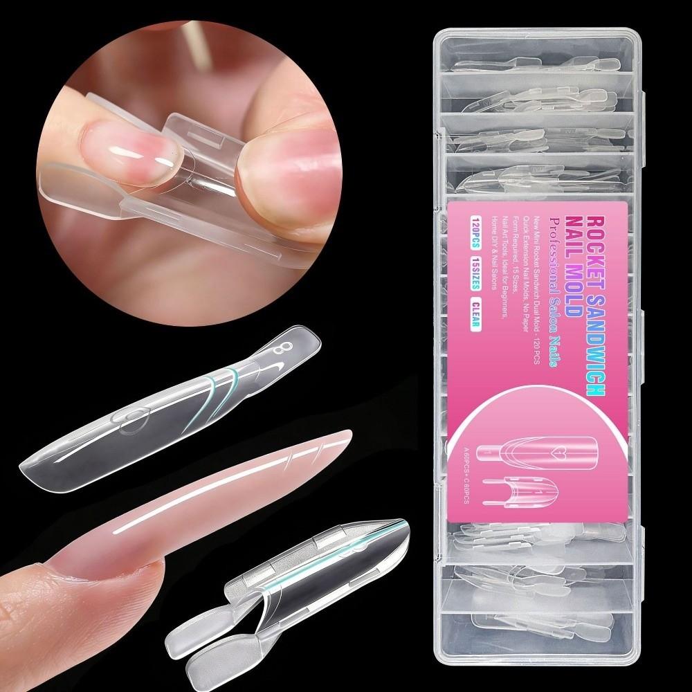 120pcs Clear Sandwich Dual Nail Form Rocket Shape Nail Form Mold Dual Nail Forms for Builder Gel