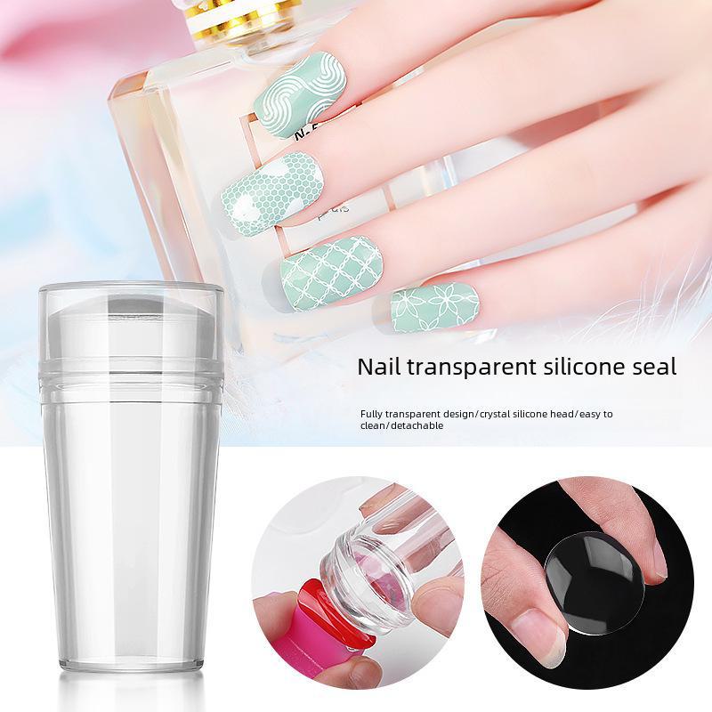 Nail Art Transparent Transfer Stamp 2.8cm with Cover & Scraper - French Nail Printing Tool