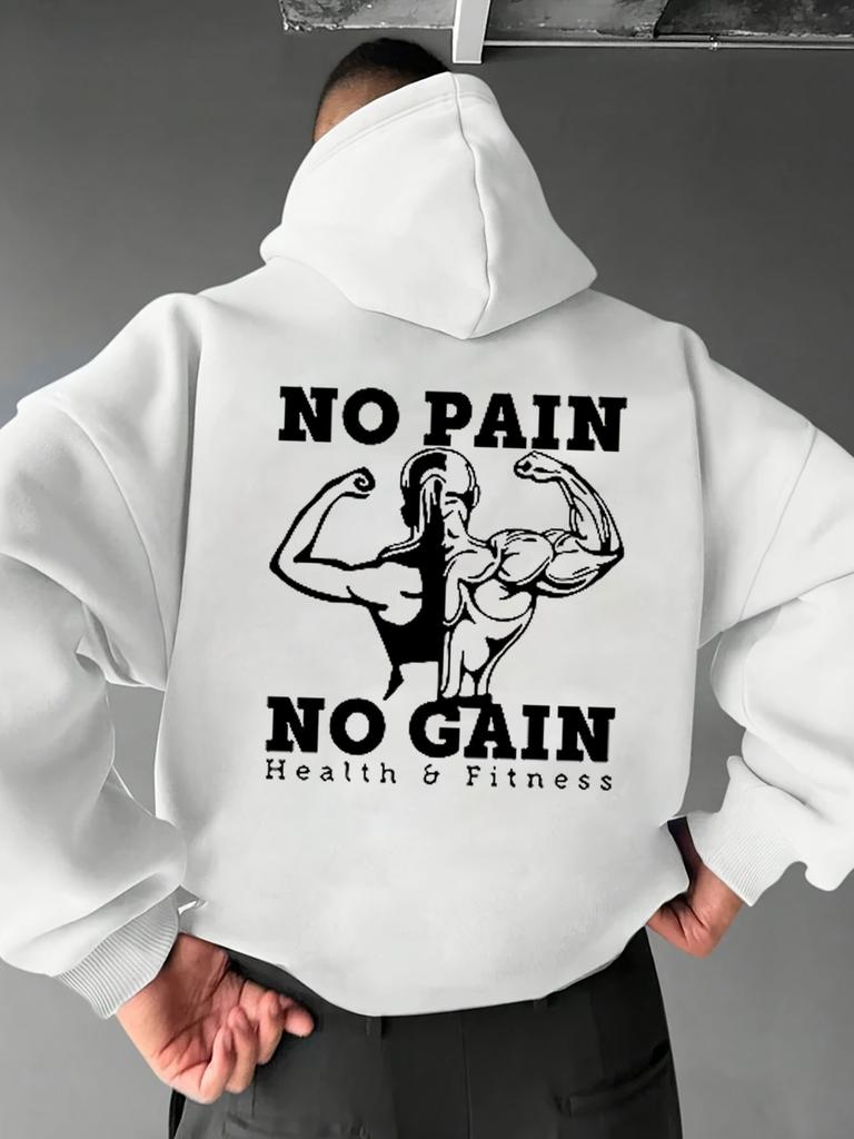 Men's Winter and Autumn Fitness Pattern Printed Hooded Sweatshirt, Versatile Sporty Casual Loose-fitting Hooded Shirt