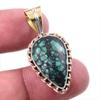 Natural Tibetan Turquoise Gemstone 925 Solid Silver Two Tone Pendant 1.25'' H8e29