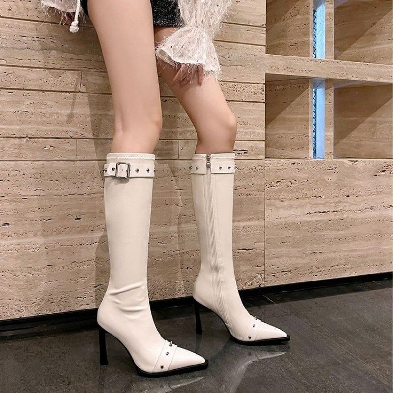 Новые стильные тонкие высокие каблуки женские сапоги с острым носком женские высокие сапоги-трубы тонкие длинные сапоги на высоком каблуке сапоги на молнии женские D38