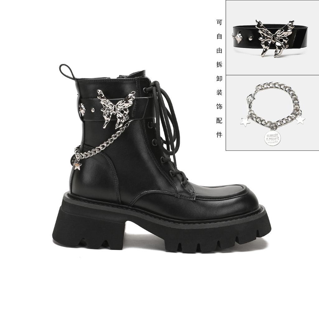Autumn and winter liquid butterfly Martin boots thick-soled lightweight knight short boots women's thick heel denim leather