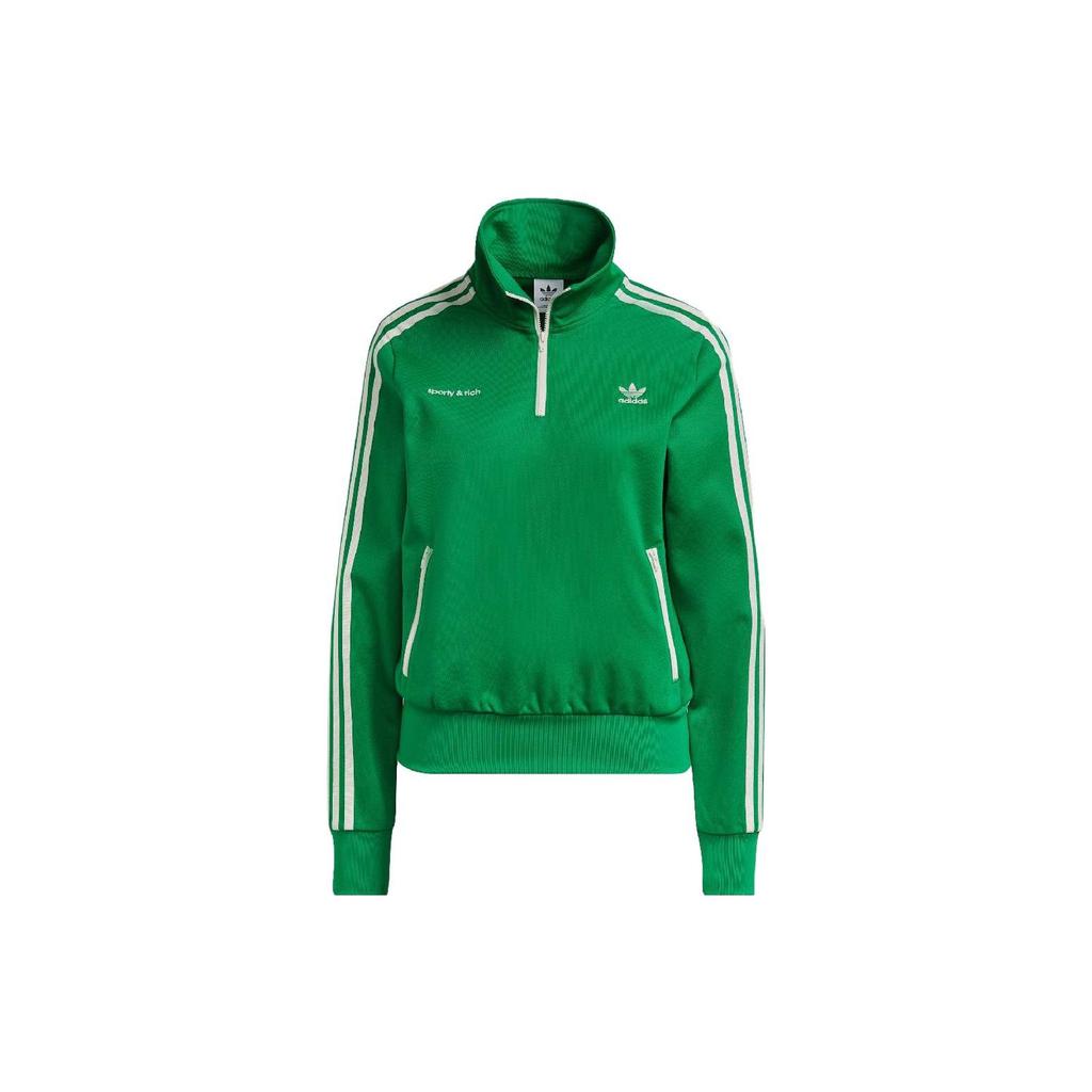 adidas Originals X Sporty&Rich Полосатый пуловер с принтом и воротником, куртка с длинными рукавами, женская куртка, зеленая IB2156