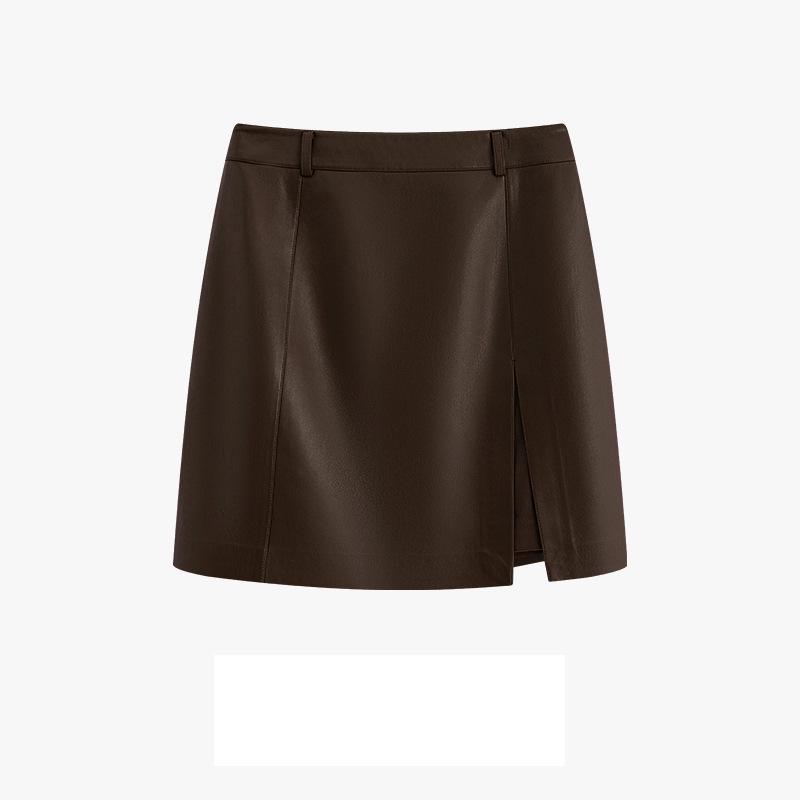 Женская ретро кожаная юбка А-силуэта с разрезом - Маленькая летняя коллекция 2025