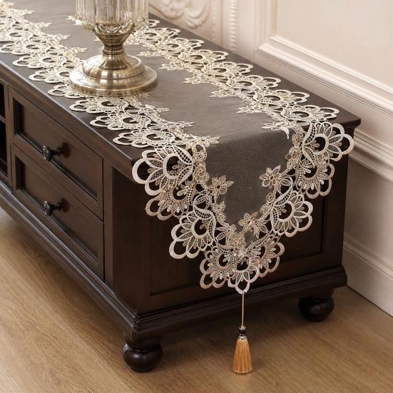 Lace Table Runner with Tassels, Vintage Lace Dining Table Runner, Coffee Table Runners, Waterproof Oil-Proof Exquisite Table Runner for Dining