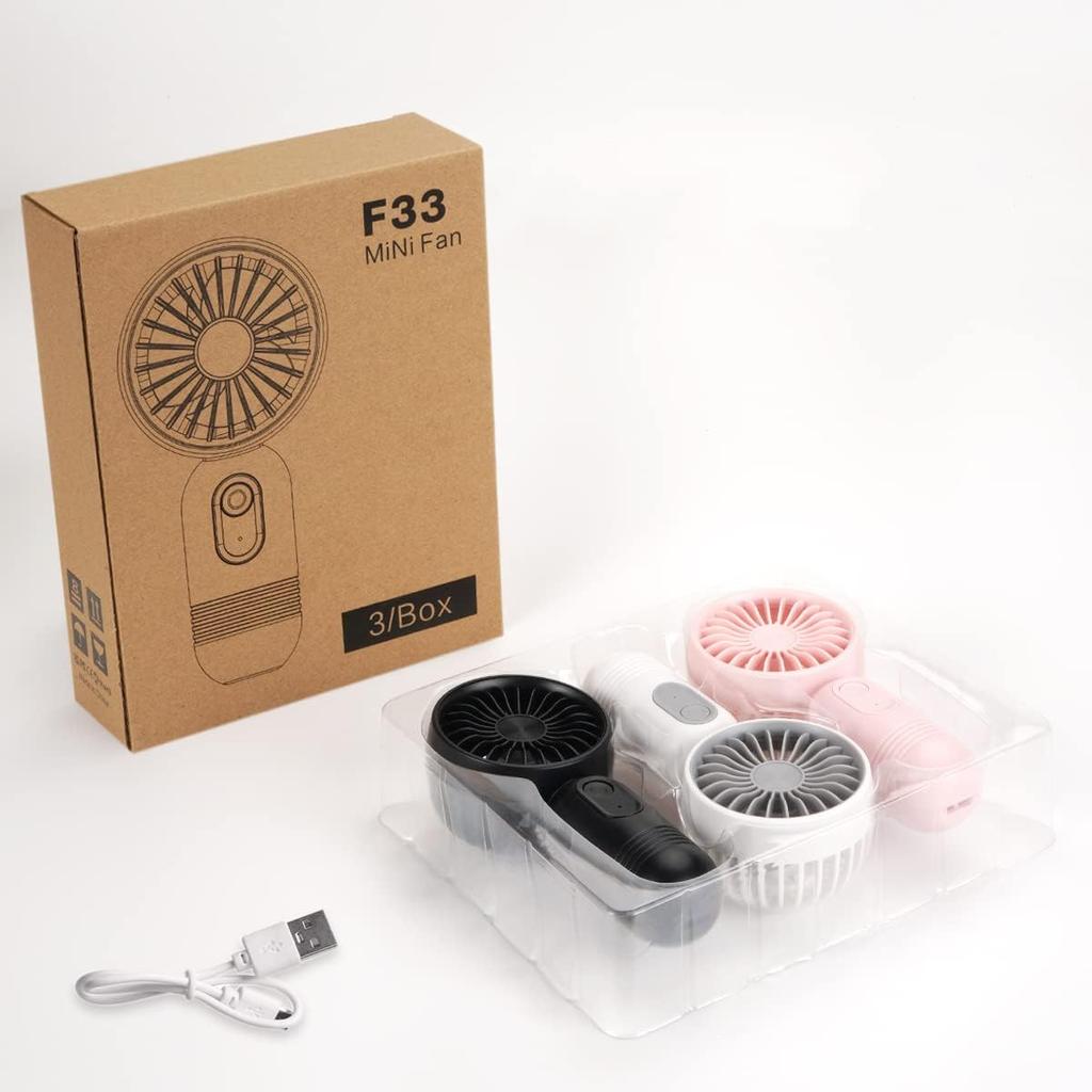 3pcs Portable Mini Handheld Fan with 3-speed for Travel USB Rechargeable Battery Operated Eyelash Fans