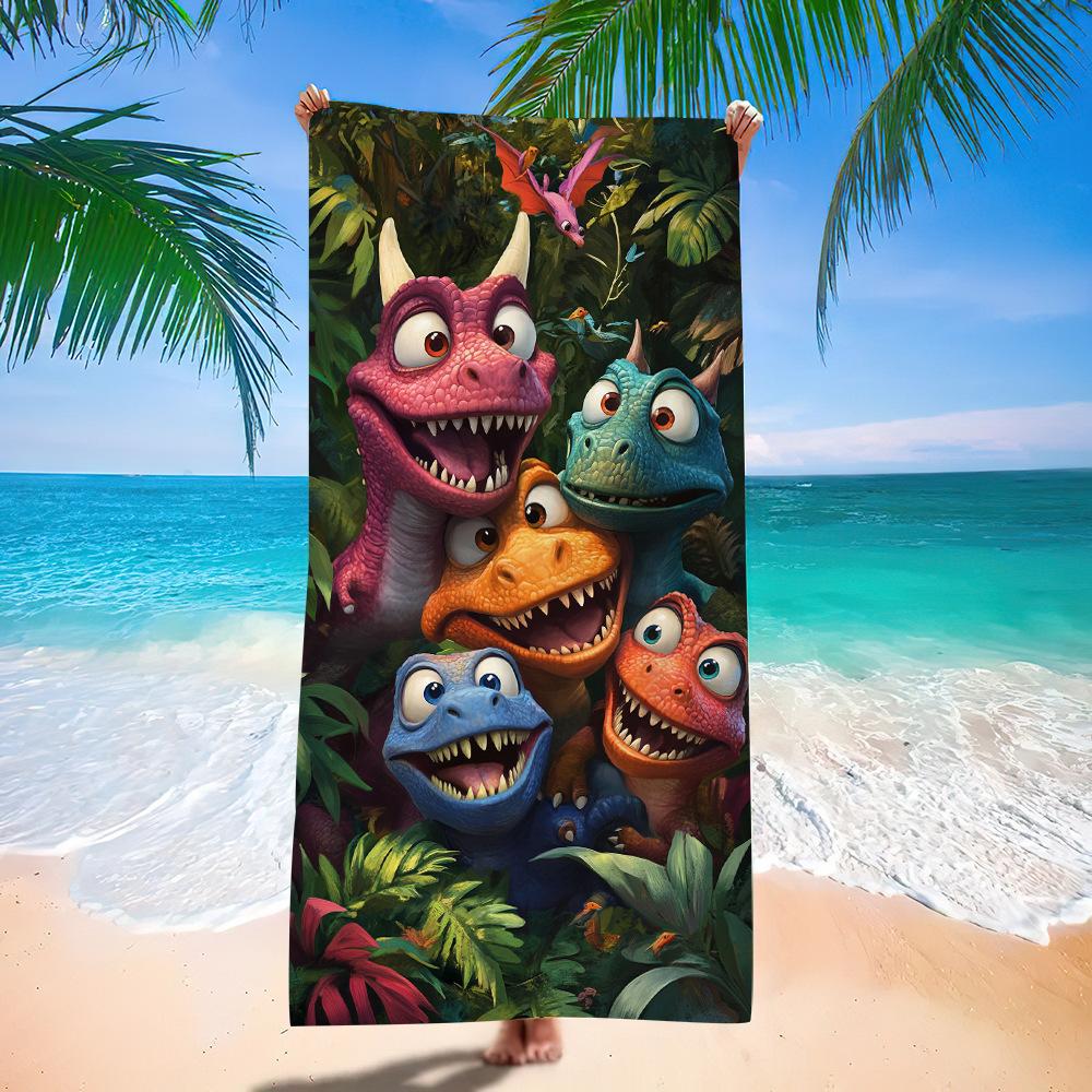 European And American Little Dinosaur Cartoon Beach Towel Digital Printing Factory Toy Printing Bath Towel Microfiber Children'S