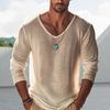 Yousheng Men Shirt Soft Breathable Solid Color Casual V-neck Long Sleeve Loose Spring Summer Pullover Tops Daily Wear