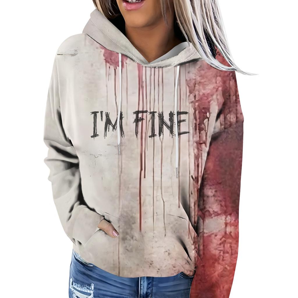 Женская модная повседневная толстовка с капюшоном и длинным рукавом с принтом на Хэллоуин