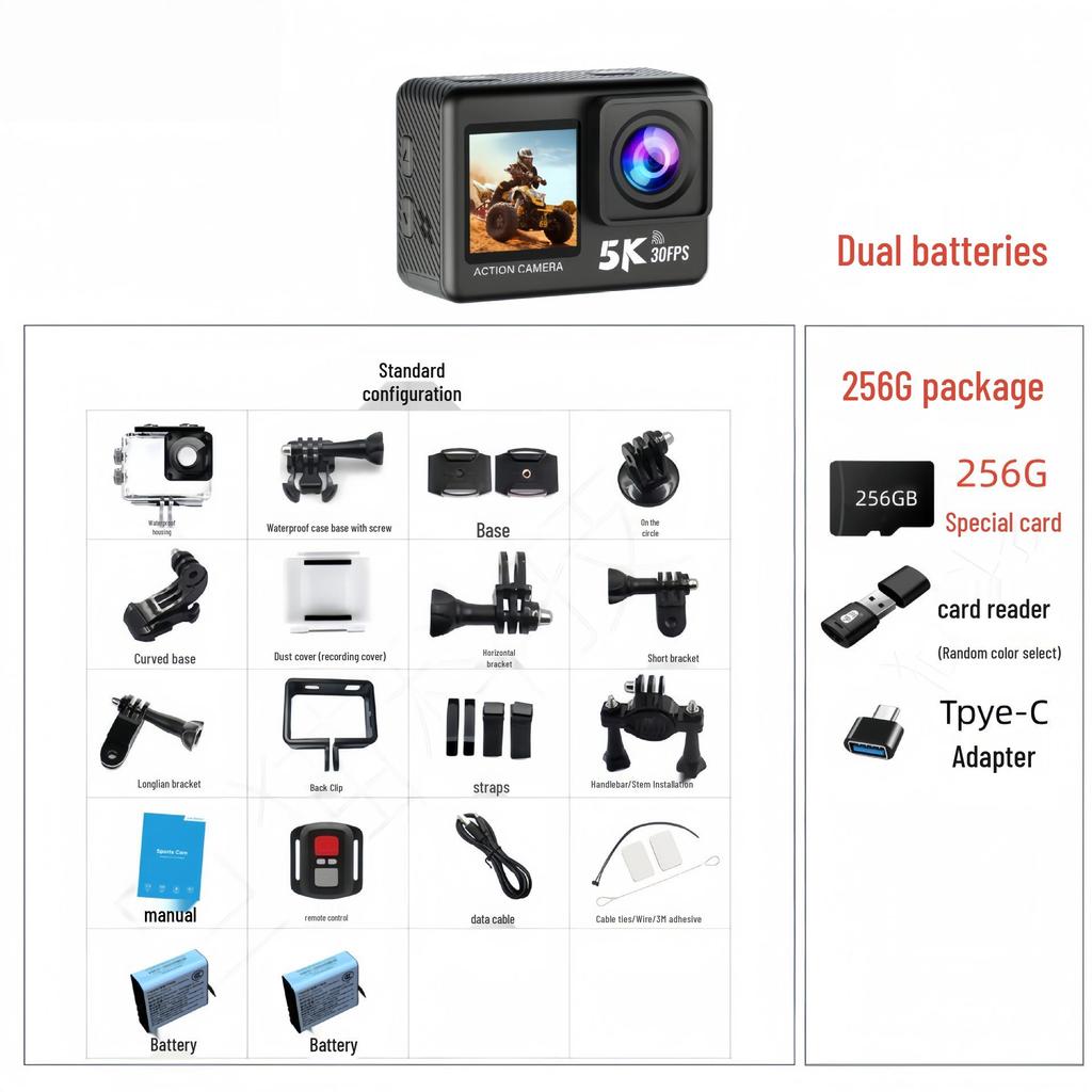 5K HD Sports Camera with Image Stabilization, Dual Color Screen & WiFi Remote for Outdoor Cycling