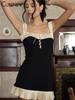 Женское плиссированное мини-платье на бретельках, сексуальное тонкое трапециевидное платье без рукавов с v-образным вырезом, полуночное вечернее платье Kawaii