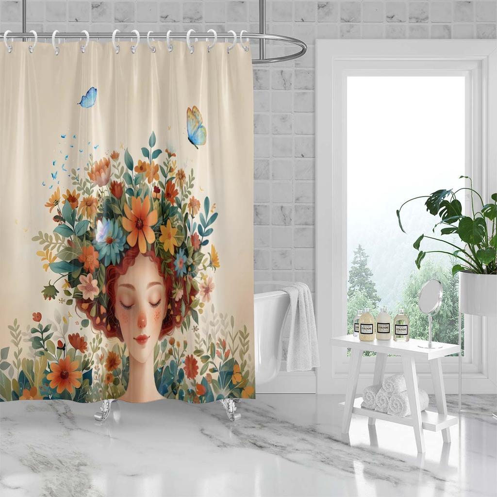1 шт. Красивая девушка принт Водонепроницаемая шторка для душа Шторка для ванны Перегородка Несколько размеров 12 крючков Легкая установка Защита конфиденциальности