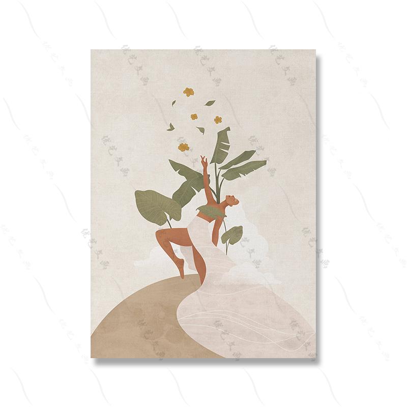 Бохо-земляные тона Полная луна Тропические растения Искусство Печать постера Йога Женщина Ведьма Минималистский женский холст Картина Комната Домашний декор