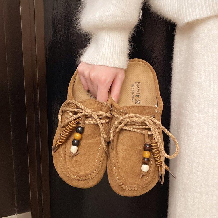 Kangaroo Bread~ Inner Height Increase Platform Casual Boken Slippers Women's 2025 Autumn New Kangaroo Shoes One Pedal
